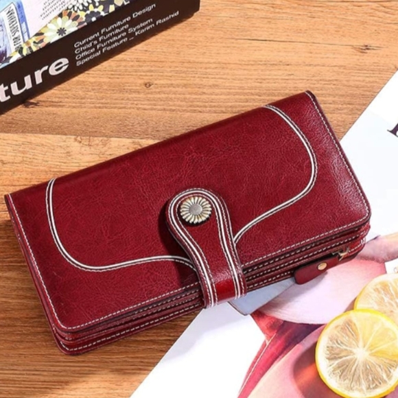 New Genuine Leather Wallet with RFID Blocking Large Capacity Wristlet - Picture 10 of 13